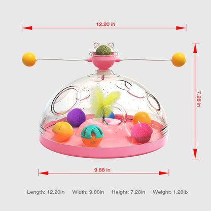Cat Puzzle Toys Indoor for Kitten Interactive Games Spinning Track Balls & Feather Teaser Toy Stimulation Brain Treasure Chest